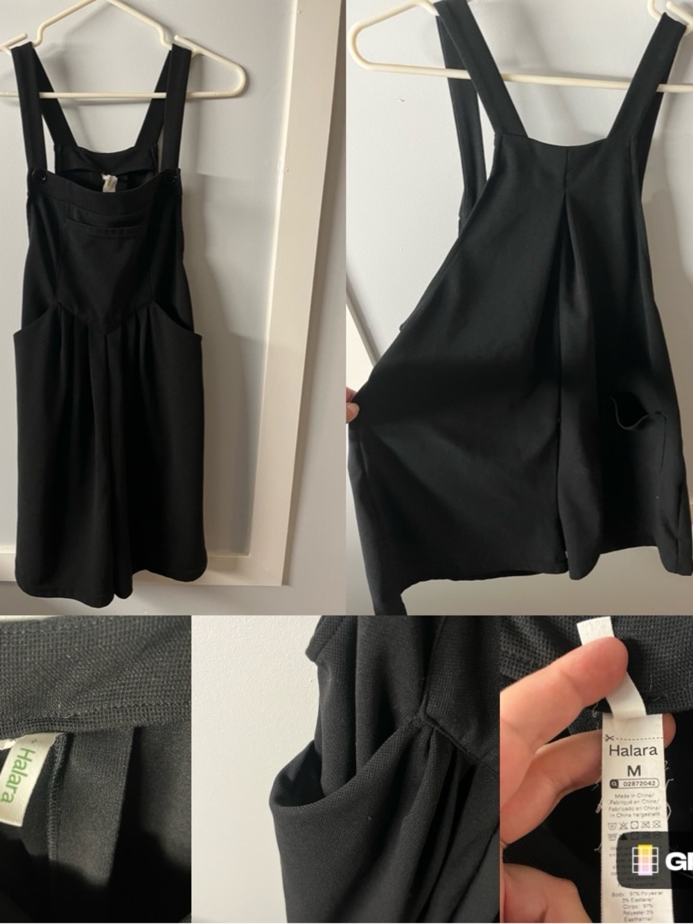 Halara Black Overall Romper Shorts with Pockets - Size Medium
